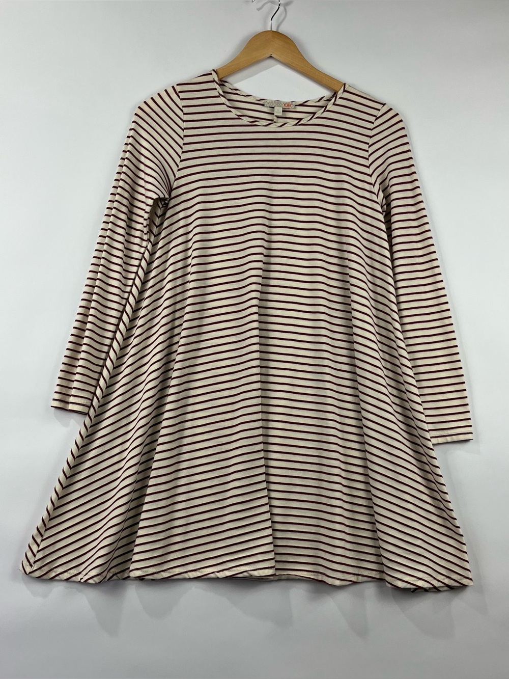 GB Striped Swing Dress Stretch Knit Long Sleeve Casual Layering S Made in USA